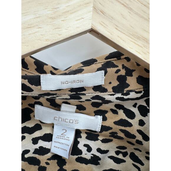 Chico Button Down Tunic Shirt Women 2 Large Leopard Print Long Top No-Iron - Picture 8 of 8